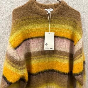 COS Women's Striped Sweater - Brown, Yellow, Pink 70 % mohair 30 % wool